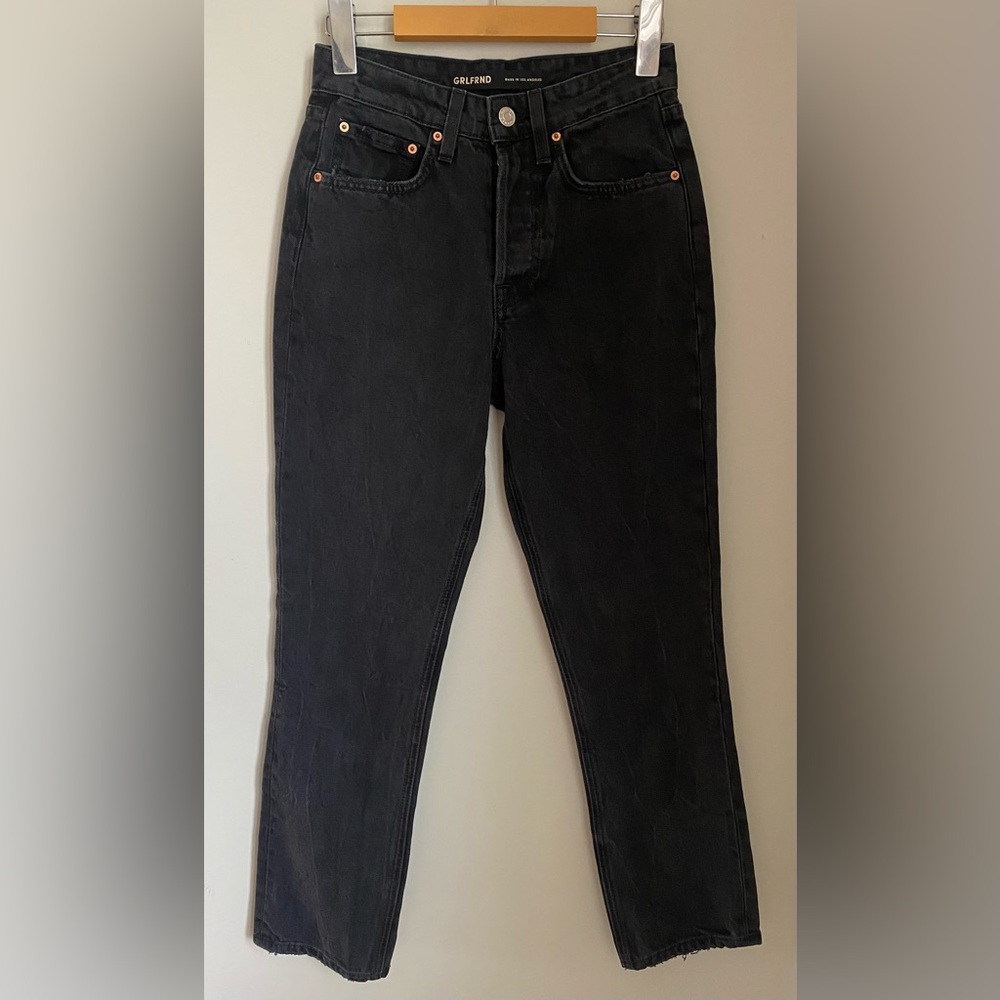 GRLFRND Women's Black Karolina Cropped High-rise Straight-leg Jeans Size 23 - Picture 3 of 15